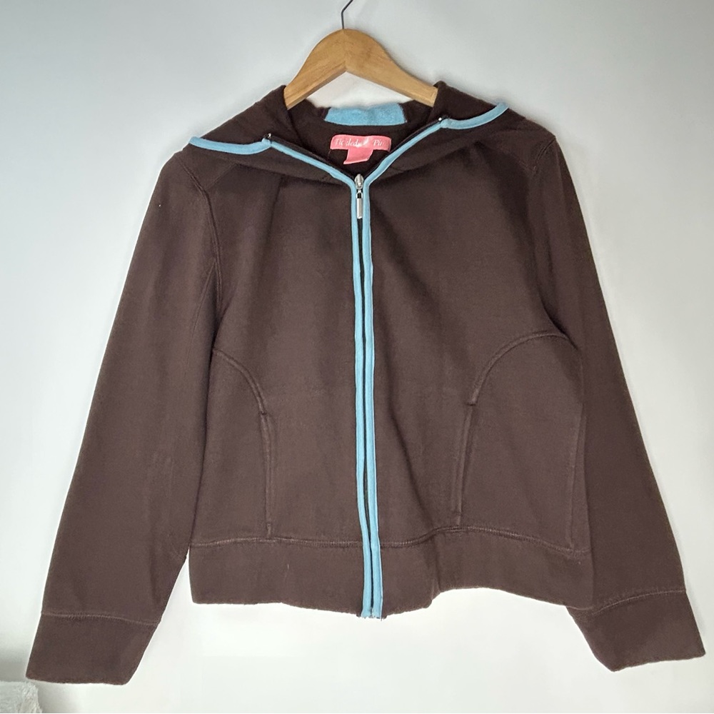 Tickled Pink Brown & Blue Full‎ Zip Front Hoodie Women's Large